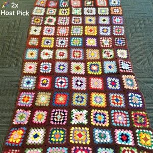 Vintage Handmade Brown Rectangular Crochet Granny Square Quilt / Bed Throw